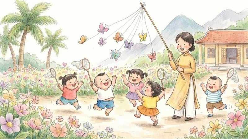 Hoạt động năng động với bắt bướm mầm non tại trường