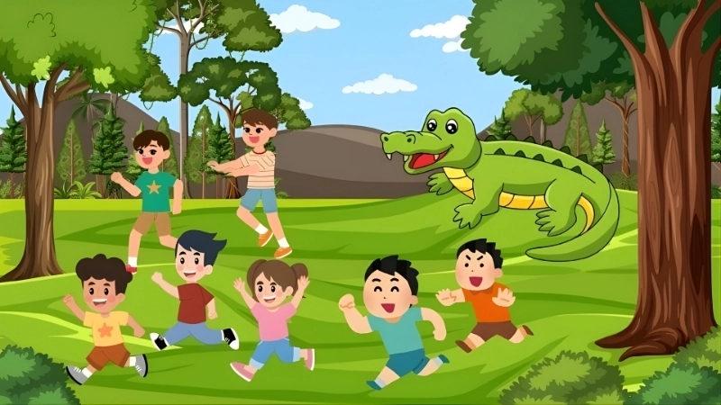 Bé vận động linh hoạt nhờ cách tổ chức trò cá sấu lên bờ