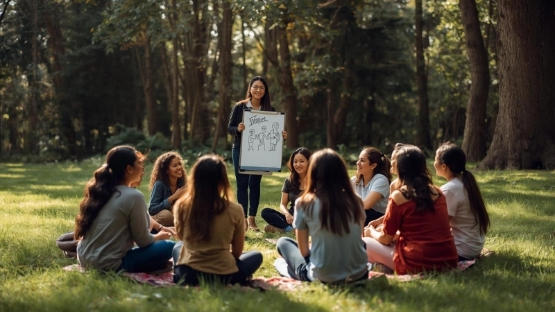 Các thành viên đang cùng nhau thảo luận trong trò chơi phán đoán đồng đội đầy kịch tính