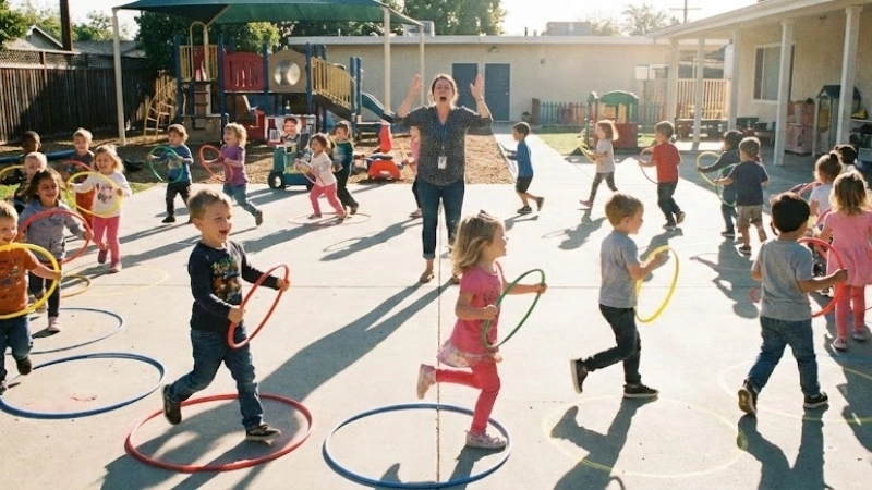 Bé vận động linh hoạt với cách tổ chức trò ô tô vào bến