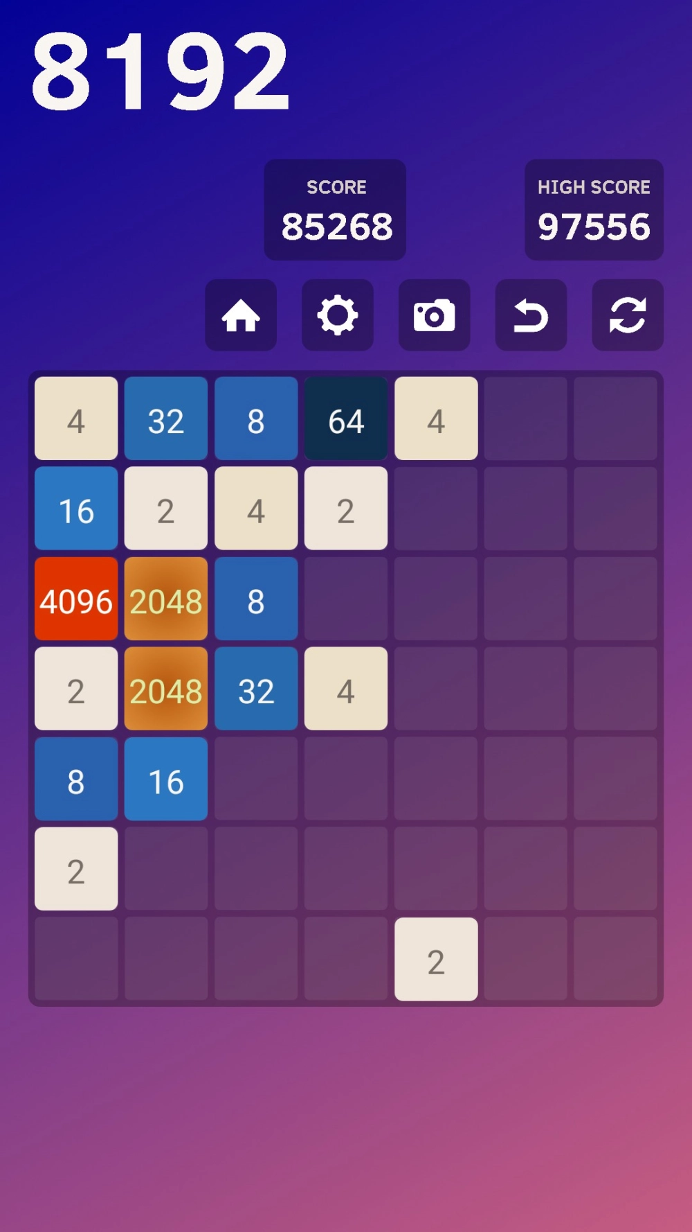Vị trí nút 2048 undo button giúp sửa lỗi khi đi sai