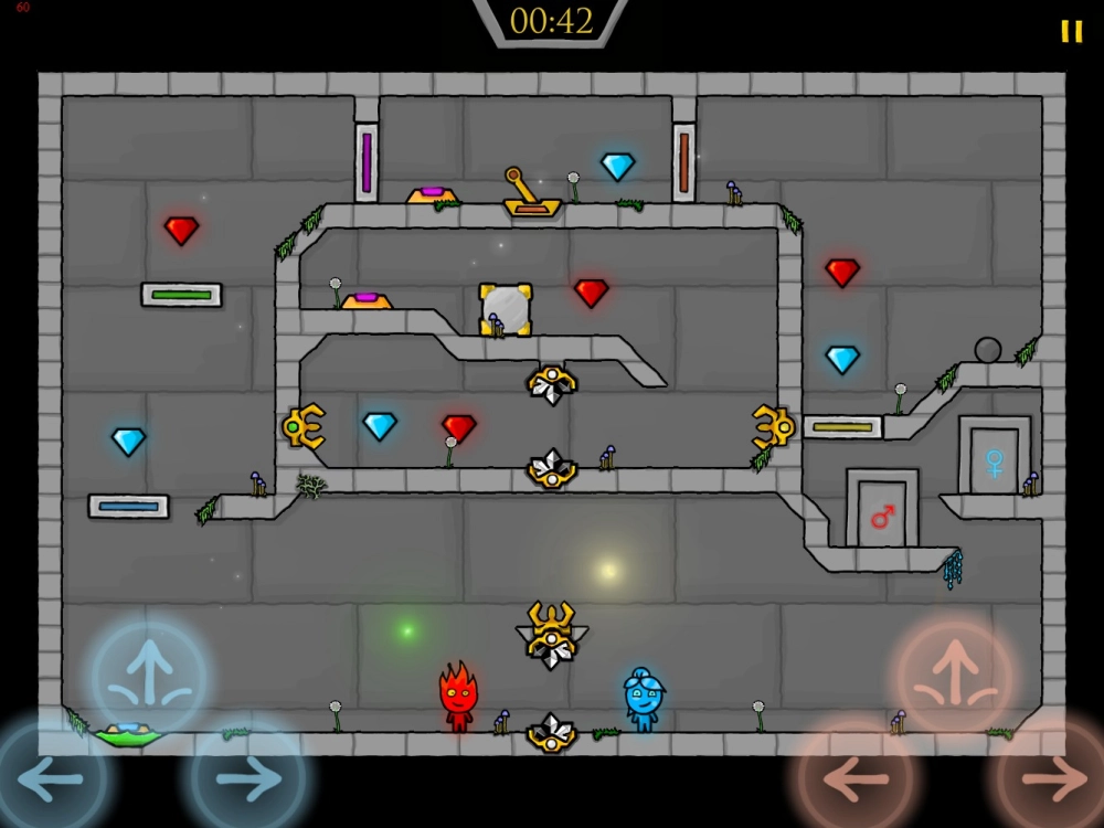 Fireboy và Watergirl cùng đứng trên bệ nâng hạ