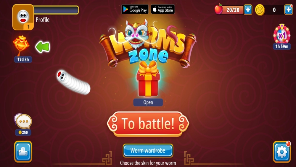 Hình ảnh chú giun nhỏ bé dùng chiến thuật du kích để tồn tại trong snake zone io fun worms game